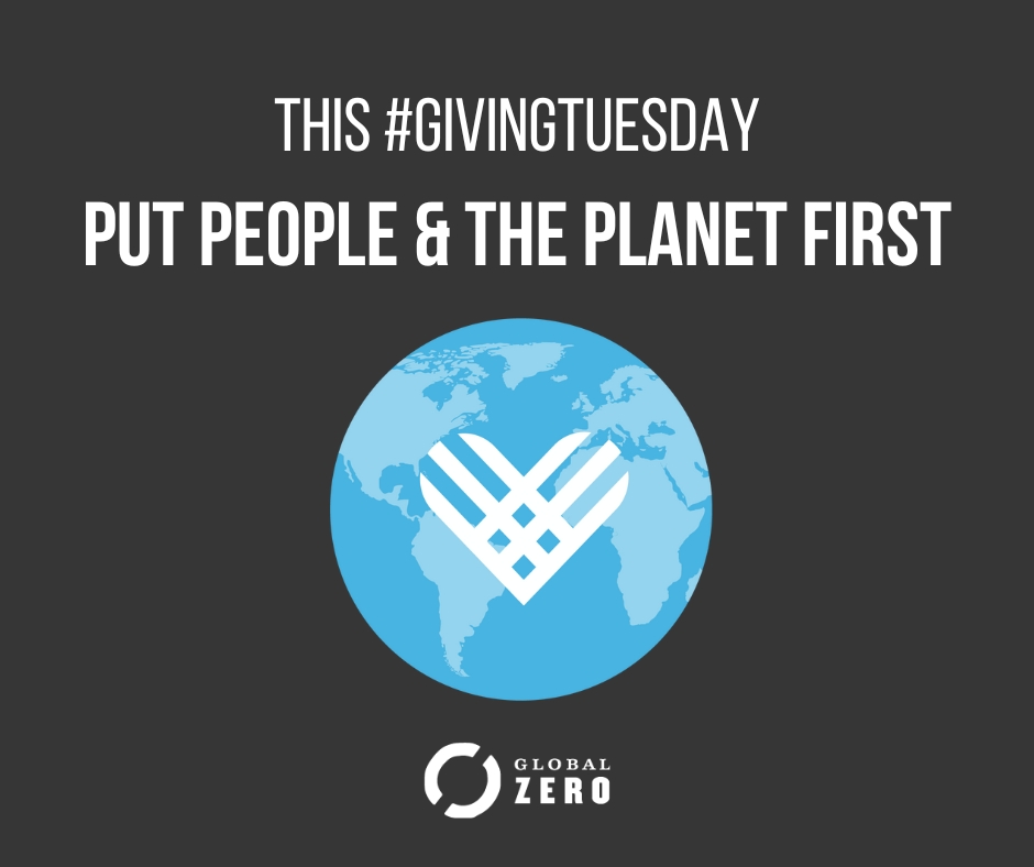 "This # Giving Tuesday put people and the planet first." is written above a blue planet with a heart emoji in the center.